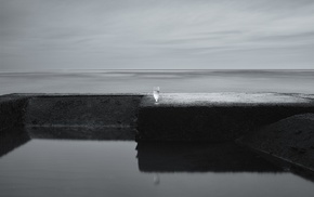 monochrome, long exposure, reflection, minimalism, sea, water