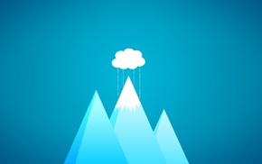 pyramid, rain, mountain, digital art, 3D, clouds