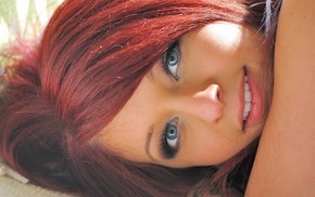 redhead, girl, face, blue eyes