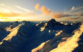 sunset, landscape, mountain, snow