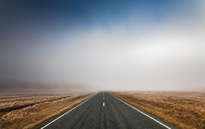 landscape, road, mist