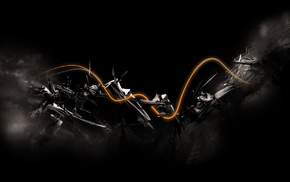 black background, waves, artwork, abstract, mist, orange