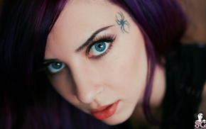 Suicide Girls, tattoo, Mizirlou, purple hair, blue eyes