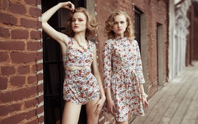 dress, model, twins, Alena Emelyanova, blonde, legs