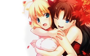 anime girls, hugging, Saber, Fate Series, Tohsaka Rin