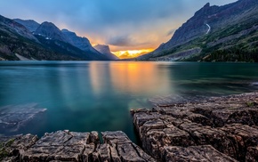 landscape, reflection, lake, Montana, calm, USA