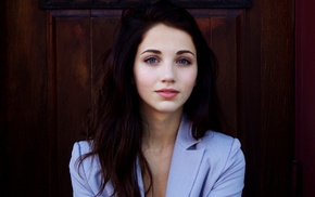 blue eyes, Emily Rudd, brunette, smiling, closeup, looking at viewer