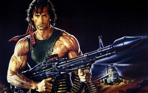Sylvester Stallone, Rambo, drawing, helicopters