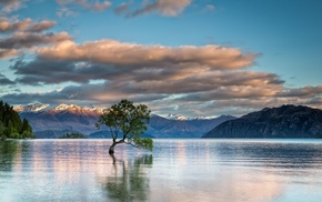 landscape, trees, clouds, mountain, New Zealand, lake