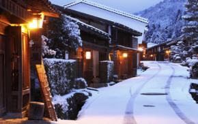 snow, Japan, street, winter