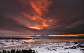 sunset, landscape, nature, Iceland