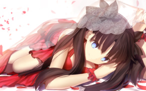 twintails, flower petals, blue eyes, anime, Fate Series, FateStay Night