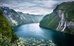 Norway, mountain, waterfall, landscape, river, nature