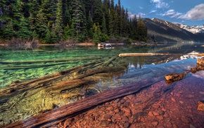 trees, mountain, nature, lake