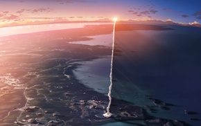 contrails, 5 Centimeters Per Second, aerial view, Makoto Shinkai