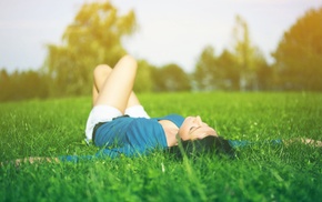 lying down, brunette, girl outdoors, girl, grass