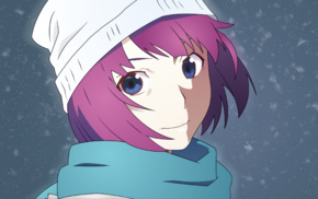 purple hair, anime vectors, snow, Senjougahara Hitagi, anime, anime girls