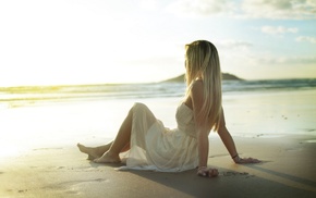 beach, blonde, white dress, girl, dress