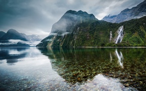 nature, waterfall, lake