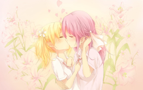 kissing, flowers, Sakura Trick