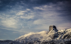 snow, clouds