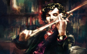 Sherlock, Benedict Cumberbatch, artwork, Sherlock Holmes, alicexz, violin