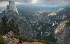 rock, mountain, Yosemite National Park, trees, clouds, landscape