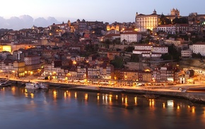 lights, invicta, Porto, night, landscape, Ribeira