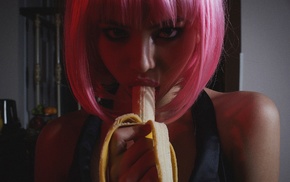 bananas, dyed hair, phallic symbol, looking at viewer, girl, innuendo