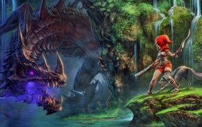 dragon, Red Hood, fantasy art