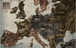 Europe, digital art, map, steampunk
