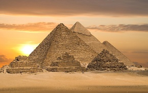 Egypt, desert, pyramid, architecture, sunset