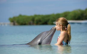 ponytail, animals, dolphin, little girl, water
