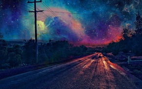 nebula, stars, road, night