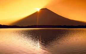 silhouette, Mount Fuji, mountain, lake, reflection, Japan