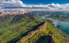 mountain, lake