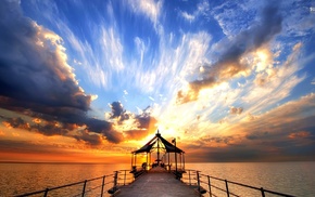 clouds, pier