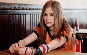 Avril Lavigne, T, shirt, blue eyes, girl, blonde