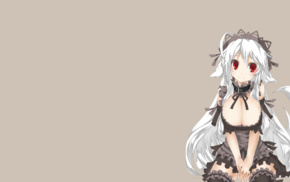 inumimi, cleavage, dog girls, original characters, red eyes, white hair