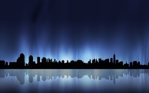reflection, minimalism, skyscraper, blue, cityscape, silhouette
