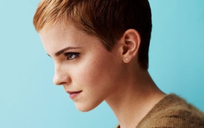 actress, girl, freckles, face, short hair, Emma Watson