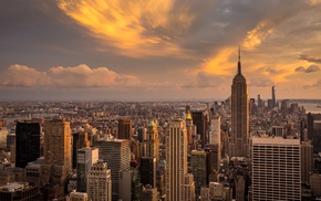 clouds, sunset, city, Manhattan, New York City, landscape