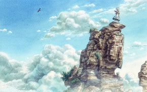 cliff, fantasy art, clouds