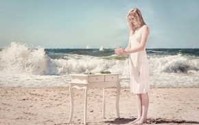 model, girl, beach