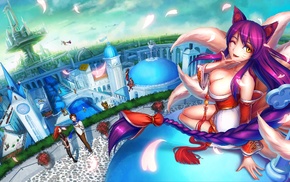 tail, animal ears, cleavage, League of Legends, Ahri