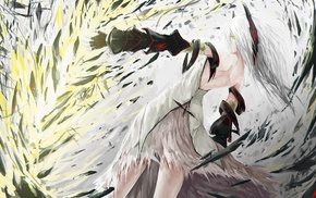 Pixiv Fantasia, green eyes, white hair