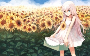 dress, sunflowers, anime girls