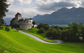 field, landscape, architecture, Liechtenstein, hill, castle