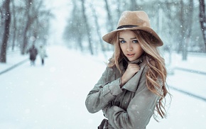 snow, open mouth, winter, cold, girl outdoors, long hair