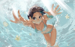 anime girls, swimming pool